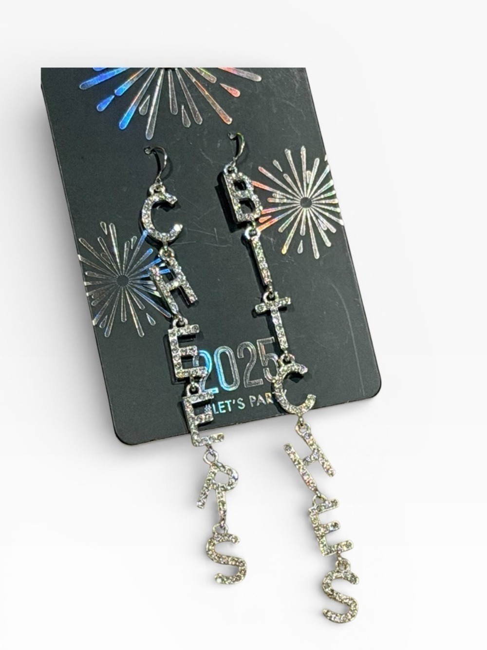 Silver Rhinestone Letter Drop Earrings - Picture 2 of 3
